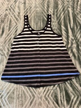 SO Black, White & Blue Striped Button-Front Tank Top